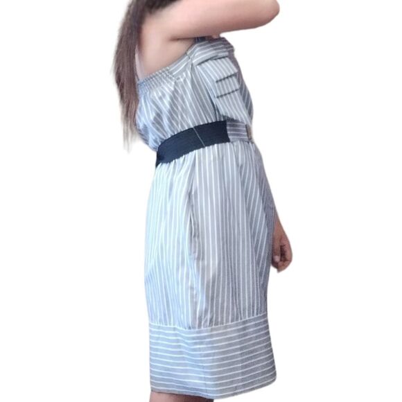 BCBGENERATION Gray With White Stripes Asymmetrical Dress Size Small! - Picture 5 of 15